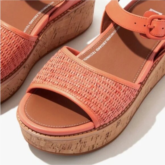 NEW  FITFLOP Leather Eloise Espadrille Wedge Sandals Light Tan  255 492 - Picture 5 of 7